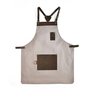 Unisex <b>Canvas</b> Work Apron With Leather Tool Pockets Adjustable Straps Abrasion Resistant Workshop Utility Apron Professional Work - Product Image 3