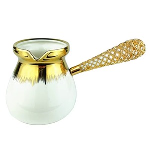 Luxury Metal Gold Handle Ceramic Turkish Coffee Pot Round Percolator Metal Coffee <b>Tea</b> Tool - Product Image 1