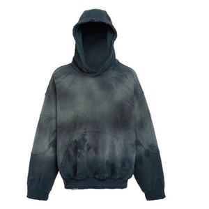 Men’s Acid Wash Hoodie – 100% Cotton <b>Fleece</b> Oversized Streetwear Pullover Heavyweight Vintage Faded Wash Winter Wear <b>Black</b> - Product Image 4