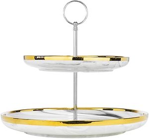 Modern 2 Tier Cake Knife with Gold & Silver Finish <b>Frame</b> Stone for Cupcakes Pastries and Oven Safe Display - Product Image 1