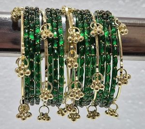 Premium <b>Gold</b> Plated Trendy Multi-Tone Kashmiri Glass & Pearl <b>Bangle</b> Set Ombre Finish Glitter Accents Traditional Wedding - Product Image 4