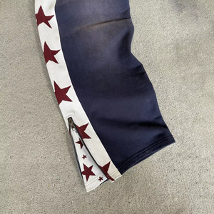 Pantalon de survêtement personnalisé 100 % coton molletonné délavé à l'acide, motif étoiles, en maille, taille mi-haute, style streetwear avec fermeture éclair latérale pour homme - Product Image 5