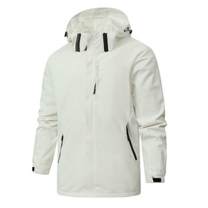 Unisex White Hooded <b>Waterproof</b> Windbreaker <b>Jacket</b> Front Logo Zipper Closure Eco-Friendly Anti-UV Breathable <b>Thin</b> Sporty Style - Product Image 1