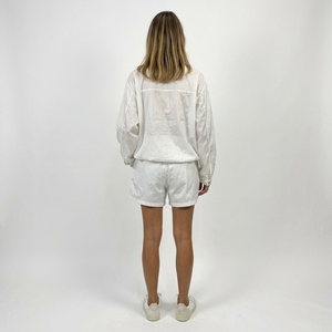 Ensemble de survêtement blanc 2 pièces pour femme, coupe ample, veste zippée, short taille haute, décontracté, sportif, printemps-été, polyester coupe-vent - Product Image 2
