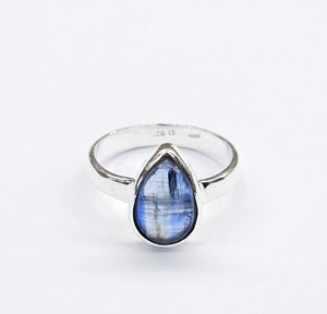 925 Sterling <b>Silver</b> <b>Ring</b> Natural Blue Kyanite Cabochon Solitaire Plain Band Teardrop <b>Ring</b> For Women <b>Men</b> Jewelry Collection - Product Image 4