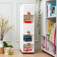 Organisateur de vêtements pliable et empilable en plastique PP blanc à 5 niveaux avec couvercle rabattable, design moderne, rangement pour salon, 20-35L