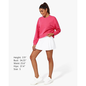 Sweat-shirts à fente latérale pour femmes, ourlet asymétrique, col rond, coupe oversize, manches longues, en molleton doux, mélange de coton, décontracté - Product Image 5