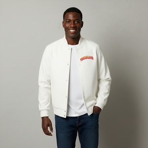 Hot Selling Custom Logo Solid White Color Men's Winter Varsity Jacket Canvas Front High Street Style Waterproof & Windproof - Product Image 1