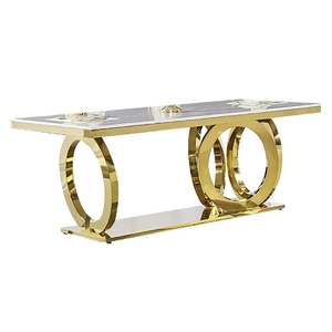 Table à manger rectangulaire moderne réglable et portable avec plateau en marbre et pieds en métal doré, mobilier contemporain pour la maison - Product Image 3