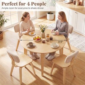 <b>Solid</b> Rubber <b>Wood</b> Legs 37.5\" <b>Round</b> <b>Dining</b> <b>Table</b> for 4 People Natural Color - Product Image 6