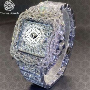Montre de luxe rectangulaire dorée Charm_Jewells 38 mm à quartz analogique avec lunette sertie de diamants pour homme - Product Image 1