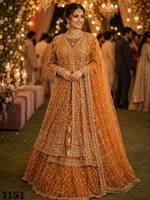 Lehenga Choli brodé bleu avec ensemble de bijoux dorés, col en V, longueur standard, tenue indo-occidentale pour marié