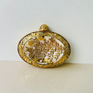 Luxury Women's Gold Metal Clutch Bag Custom Printed Gemstone Shell with Religious Flower Theme for Parties - Product Image 2