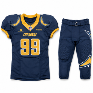 FURAT LEATHERS American Football Jersey Set Navy Yellow V-<b>Neck</b> Short Sleeve <b>Padded</b> Adult Unisex Uniform Moisture Wicking 3D 360g - Product Image 1