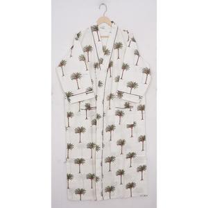 เสื้อคลุมกิโมโนผ้าฝ้ายลายดอกไม้สไตล์โบฮีเมียนเสื้อคลุมอาบน้ำพิมพ์ลายบล็อกยาวน้ำหนักเบาเสื้อคลุมเลานจ์ผูกเอวชุดคลุมสำหรับใส่ในรีสอร์ท - Product Image 1