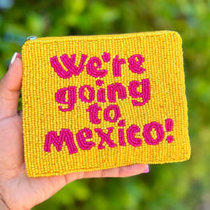 Handmade Beaded Coin Purse We Re Going Mexico Text Zipper Clutch Custom Embroidery Pouch Unisex Gift Vacation Style Portable - Product Image 3