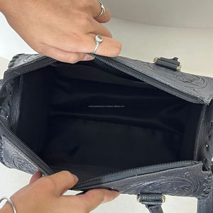 2026 High Quality Black Hand Tooled Leather Travel Luggage <b>Bags</b> New Fashionable Medium Zipper Closure Duffle <b>Bag</b> for Unisex - Product Image 6