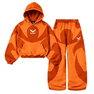Ensemble sweat à capuche et pantalon de survêtement unisexe orange oversize, style streetwear décontracté, coupe ample, tenue d'hiver - Product Image 1