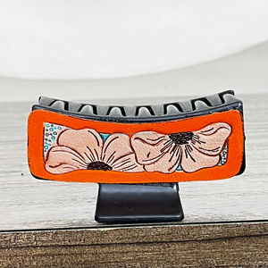 Personalized Custom Hair Accessories Flower Design Hand Tooled Cowhide Leather Hair <b>Clips</b> Claws Professional Women's Accessories - Product Image 6