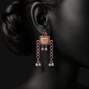 Pendientes Jhumka Clásicos con Colgante de Campana de Piedra Monalisa Oxidada, Chapados en Plata Antigua sobre Latón, Joyería Étnica de Moda para Mujer, Venta al por Mayor - Product Image 4