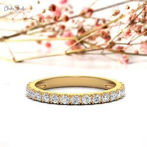 High Demand Products 2mm Brilliant Cut White Diamond Half Eternity Band with 14k Fine Yellow Gold <b>Stack</b> Band <b>Ring</b> - Product Image 4