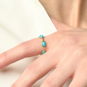 18K Solid Gold Turquoise Eternity Band White Gold Plated <b>Resizable</b> <b>Ring</b> - Product Image 4