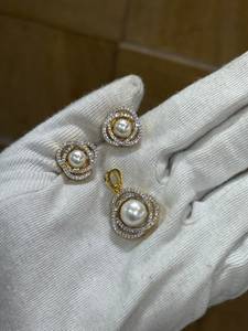 Elegant Gold Rhodium Plated Synthetic Diamond Pearl Luxury Women's Pendant <b>Necklace</b> <b>Set</b> AAA Export Quality <b>Indian</b> Wedding - Product Image 3
