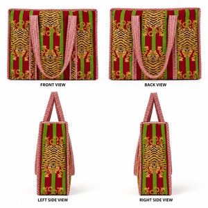 Handmade Bohemian Casual Tote Tiger Print Two <b>Straps</b> Cotton Canvas Zipper <b>Shoulder</b> <b>Bag</b> for Shopping Travel Beach - Product Image 2