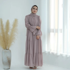Conjunto de Abaya Abierta de Chifón Transparente con Hiyab para Mujeres Musulmanas, Ropa Islámica para Fiestas y Ramadán, Kaftán de Dubái y Turquía, Kimono Abierto de Crepé - Product Image 1