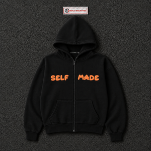 Custom Black Zip Up <b>Hoodie</b> Oversized Streetwear Self Made <b>Orange</b> 3D Puff Print Logo Full Zipper Hooded Sweatshirt Front Graphic - Product Image 5