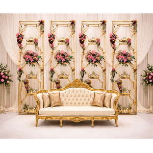 Lavish Reception Stage Backdrop Candle Wall Wholesale Exclusive Box Style Gold Metal <b>Frames</b> With <b>Wedding</b> Couch Factory Price USA - Product Image 1