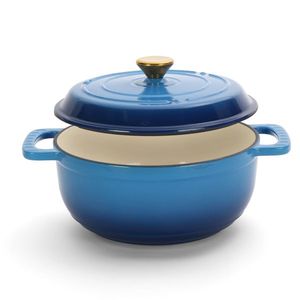 Pentola in Ghisa Smaltata Blu Sfumato da 5QT con Coperchi e Manici in Acciaio Inossidabile, Include Due Guanti in Silicone - Product Image 3