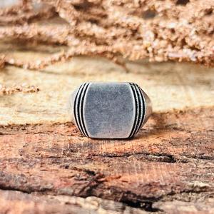 Geometric Minimalist Brass <b>Ring</b> <b>Men</b> Silver Plated Signet Band Oxidized Silver Finish Wholesale Silvereye Third Party Certified - Product Image 2