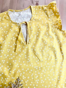 Pure Elegant Yellow Mum & Me Matching Top Decor With Lace On Sleeves & Small Beautiful Flowers Crafted With Soft Cotton Fabric - Product Image 4