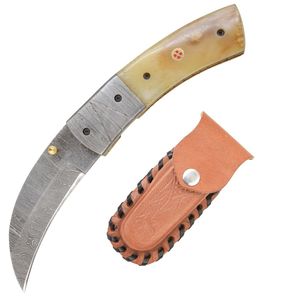 Liner Lock Damascus Steel Folding Blade <b>Knife</b> <b>Bone</b> <b>Handle</b> with Sheath Pocket EDC Hunting Camping Custom <b>Knife</b> OEM - Product Image 1
