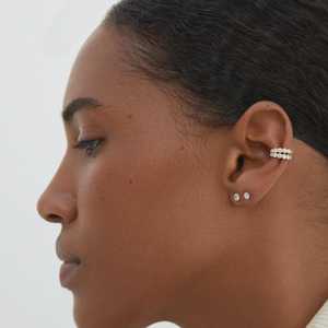 Pendientes de Oreja con Doble Hilera de Diamantes, Corte Redondo, Cultivados en Laboratorio, Sin Perforación, Clip para Cartílago, Joyería Fina, Par de Oro Sólido de 10k, 14k, 18k - Product Image 4