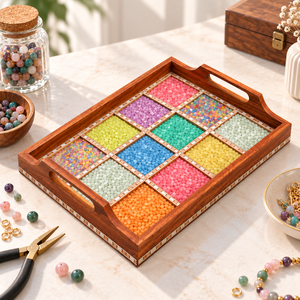 ถาดไม้ฝังอัญมณีทำมือ พร้อมงานฝังประดับและหูจับ - Product Image 6