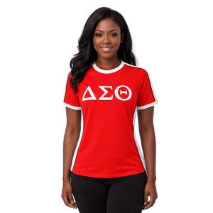 Camiseta Roja Premium Delta Sigma Theta para Mujer, Ajuste Cómodo, Ropa de Alta Calidad para Hermandades Griegas, Uso Casual - Product Image 1