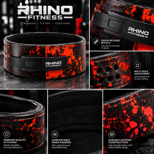 Ceinture de musculation ajustable en néoprène RHINO FITNESS, rouge et noir, avec boucle à dégagement rapide, support lombaire durable - Product Image 4