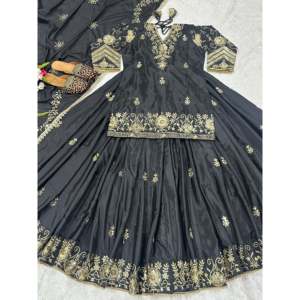 Women's Beautiful Party Wear Top <b>Lehenga</b> with Fancy Border Work Elegant Set - Product Image 4