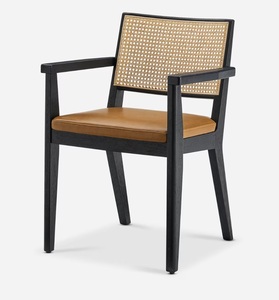 Sillón Moderno Minimalista de Madera de Teca con Asiento y Respaldo de Ratán Tejido a Mano, Silla de Comedor de Cuero Ecológico de Estilo Moderno de Mediados de Siglo - Product Image 1