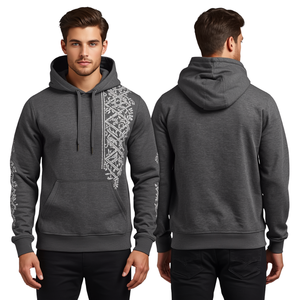 Sweat à capuche brodé raffiné pour homme avec motif géométrique en point de croix, tissu épais de qualité supérieure et style urbain tendance - Product Image 1