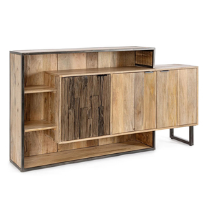 Modern Solid Wood <b>Sideboard</b> 3D Geometric Design Midcentury Storage Cabinet 3 ft Capacity Living Room Bathroom Hotel Home - Product Image 2