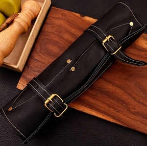 Ensemble de 5 couteaux de cuisine écologiques en acier Damas majestueux, faits à la main, avec manche en bois de rose et étui en cuir véritable - Product Image 2