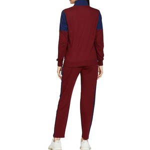 Women Color Blocking Tracksuit Full Sleeve Zipper Stand Collar Sporty Autumn Wear <b>Red</b> Blue Polyester Cotton Set - Product Image 4