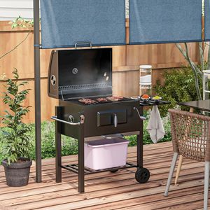 Griglia e Affumicatore BBQ in Porcellana con Carrello per Campeggio, Picnic e Giardino con Ripiano Laterale - Nero (16 Pollici) - Product Image 2