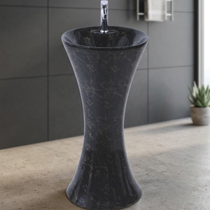Lavabo de Pedestal de Cerámica de Diseño Moderno Negro, Lavabo Redondo de Una Pieza para Uso Hospitalario - Product Image 6