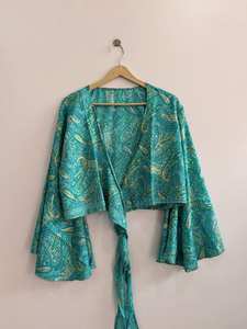 Lot de 10 hauts en soie à manches longues et à volants pour femmes, parfaits pour les vacances, hauts courts en soie - Product Image 2