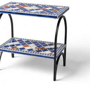 Handcrafted Bone Inlay Side <b>Table</b> <b>with</b> Metal Frame – Modern Mosaic <b>Stool</b> <b>Table</b> for Living Room & Bedroom ottomans - Product Image 4