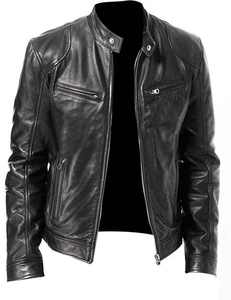 Chaqueta Casual de Cuero PU para Hombre, Personalizable, con Capucha, Cuello Alto, Cierre de Cremallera, Corte Ajustado, Manga Regular, Color Sólido, para Invierno - Product Image 3